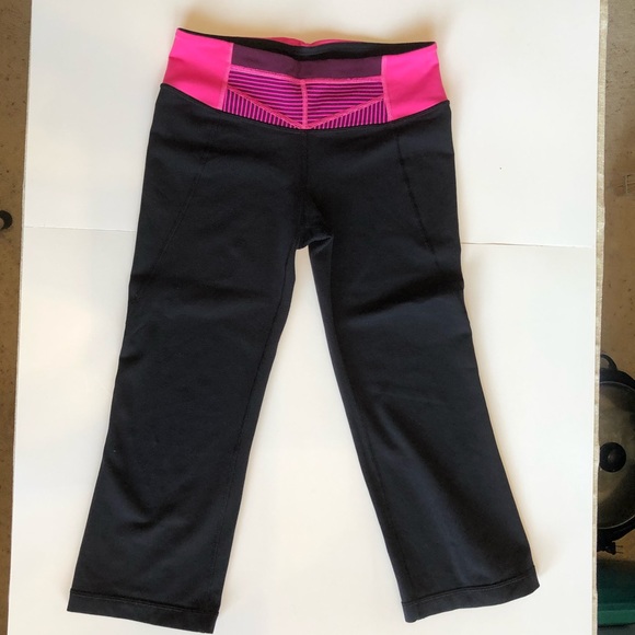 lululemon athletica Pants - Lululemon Full On Luon Black with Pink Capri